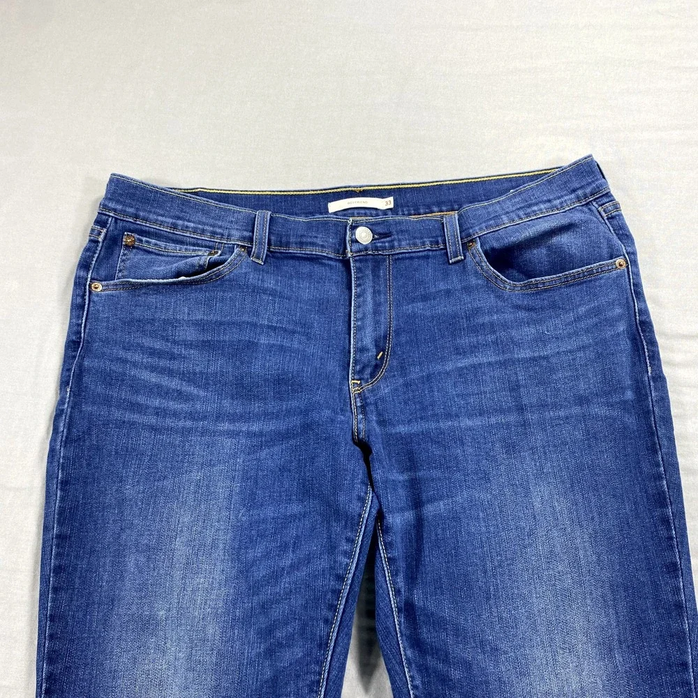 Levis‎ Boyfriend Jeans Womens 36x25 Blue Denim Mid Rise Casual Comfort Stretch ^